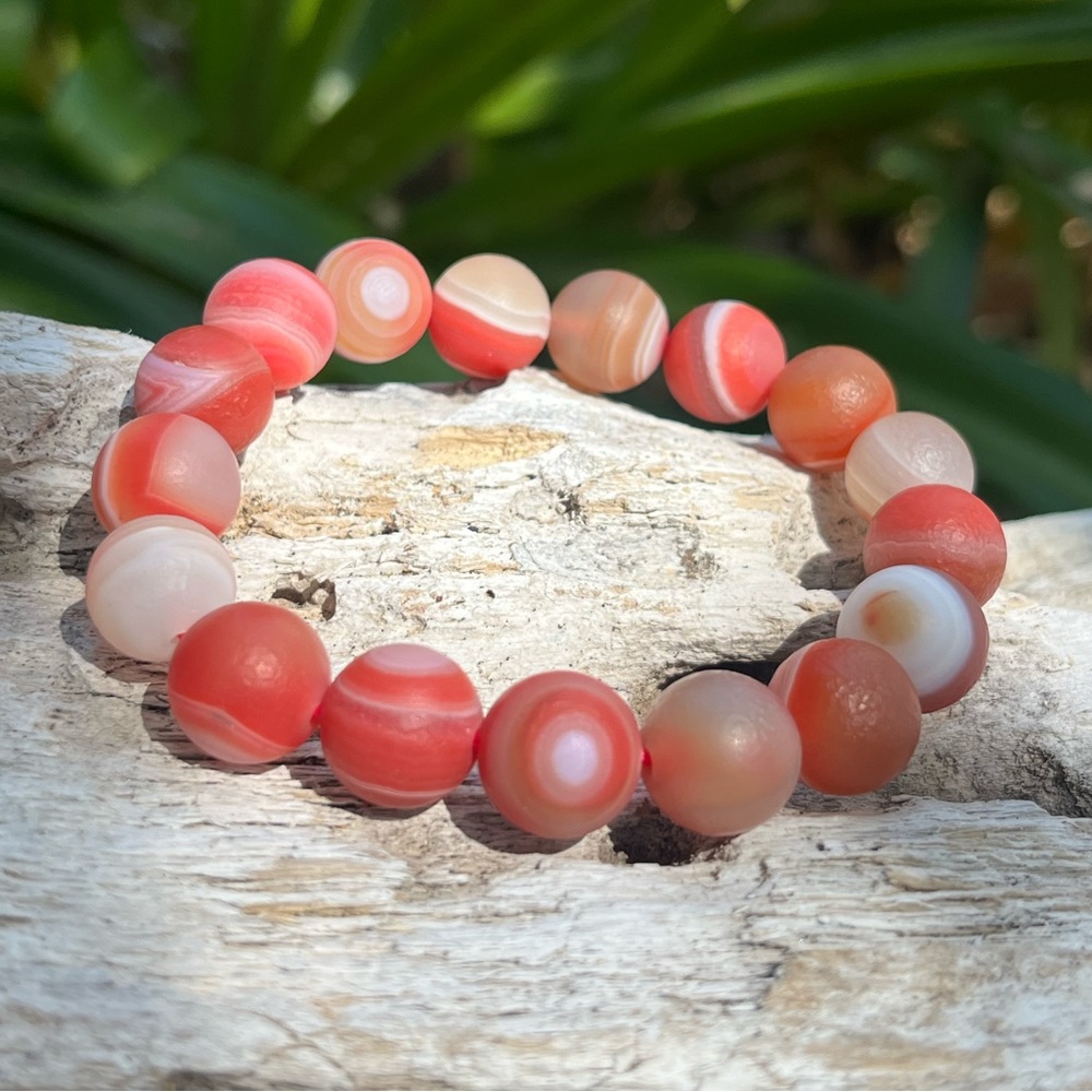 12mm stretchable‎ mat pink agate bracelet 1481